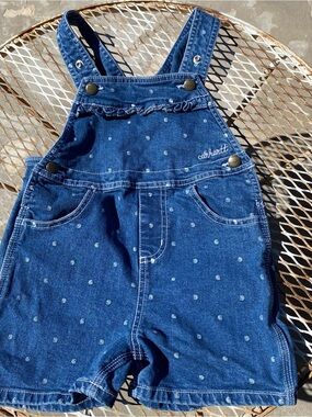 Carhartt Overall Shorts Girls Size 4T All-Over Logo Polka Dots Ruffle Accent